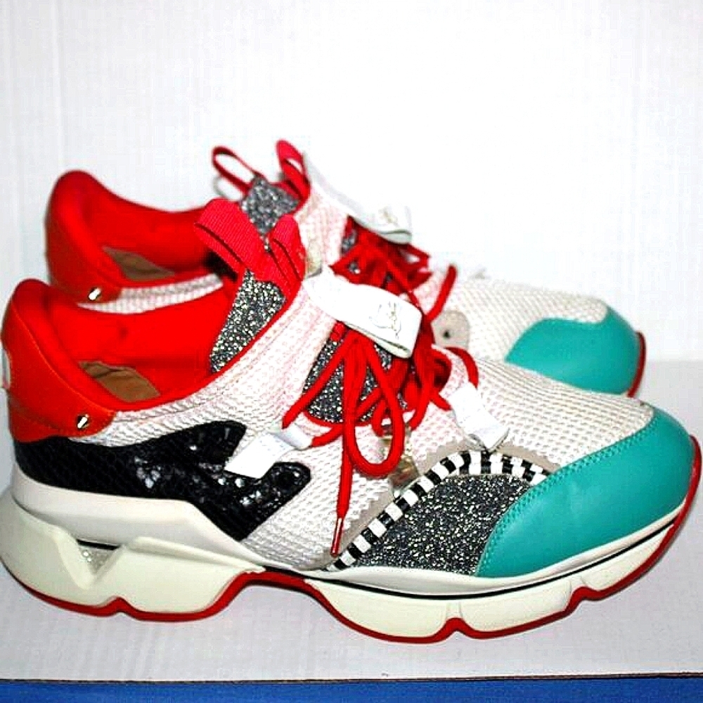 Christian Louboutin White Red Turquoise Athletic Sneakers